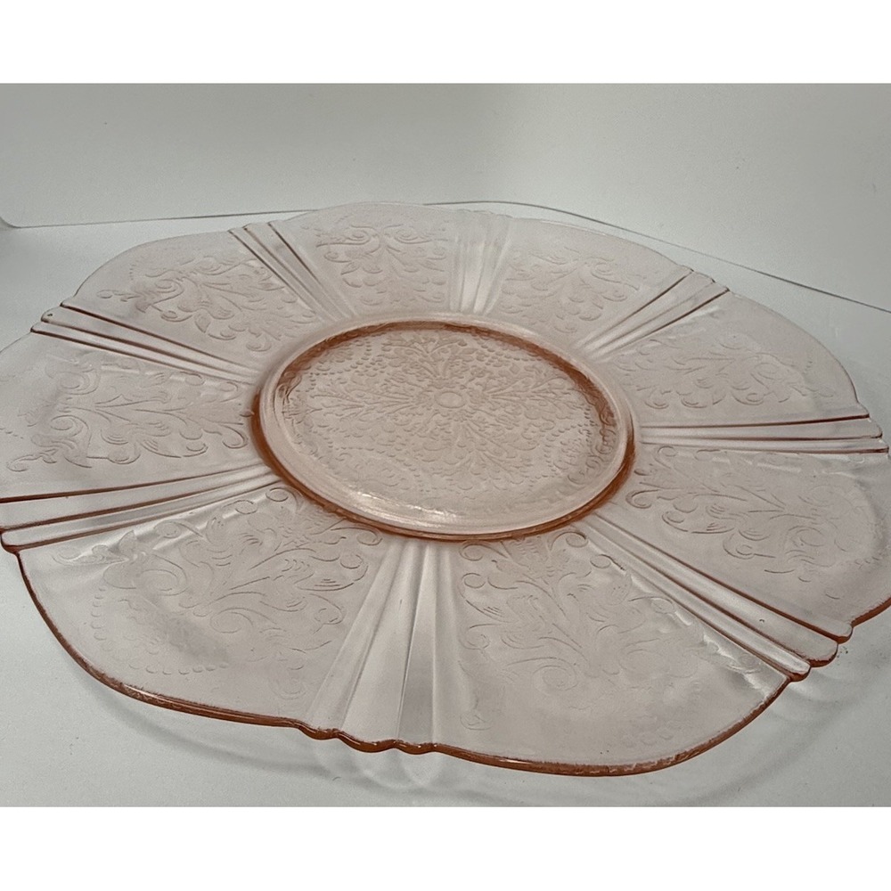 Vintage Pink Depression Glass Plate Platter Hazel-Atlas Florentine #1 Poppy MINT